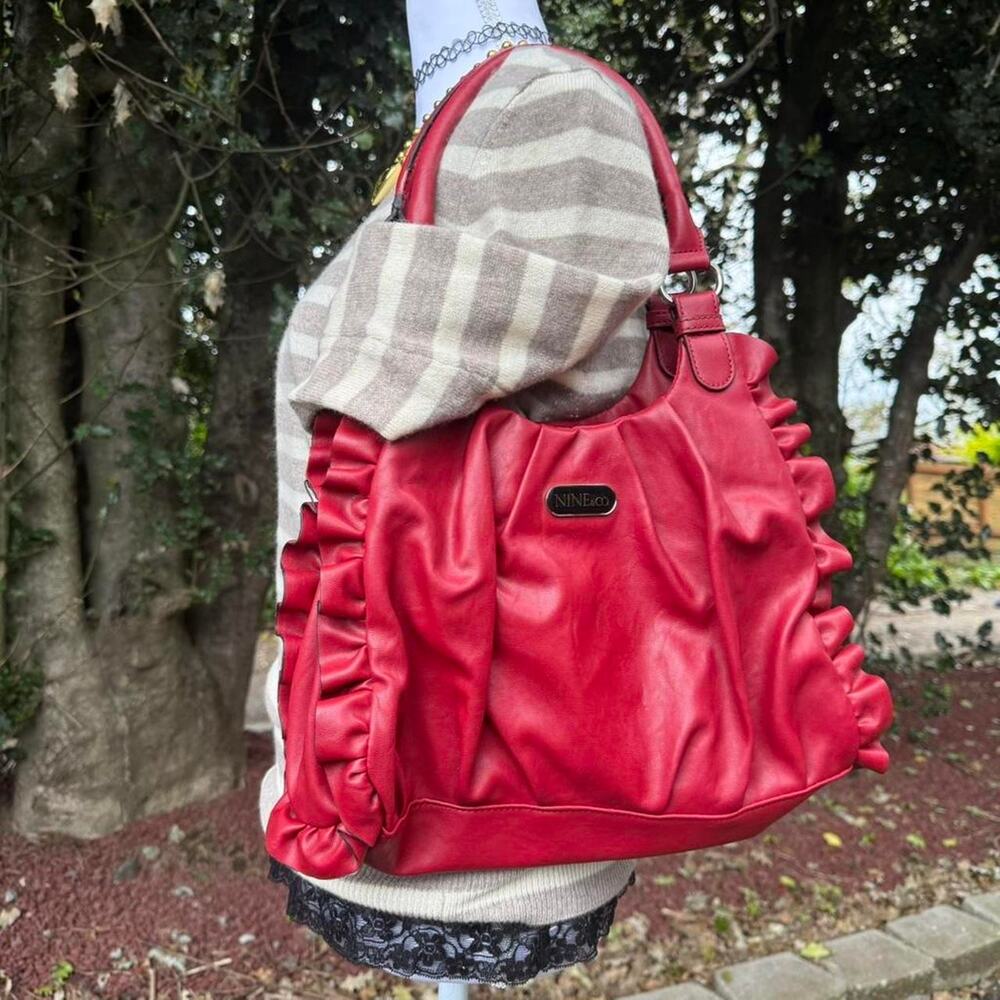 Nineco red faux leather ruffle